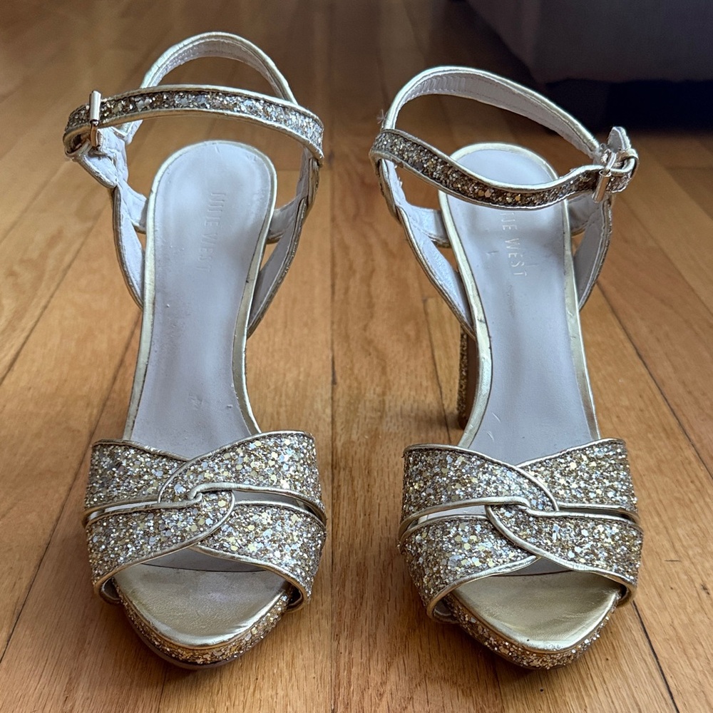 Nine West Gold Glitter Heels